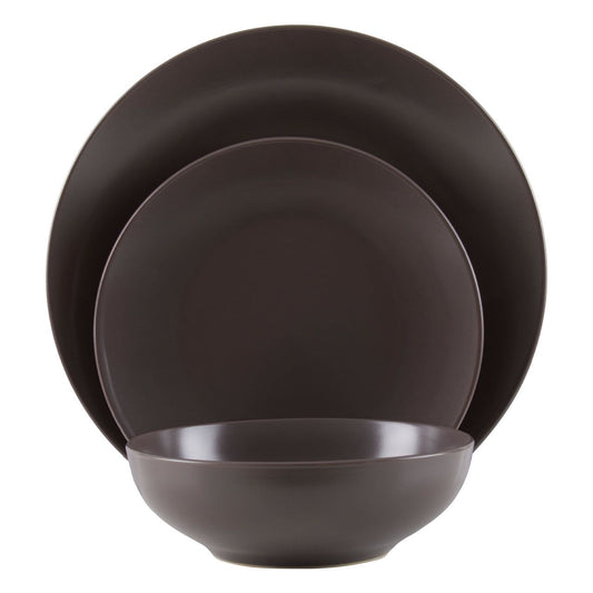 12-teiliges braunes Steingut-Essgeschirr