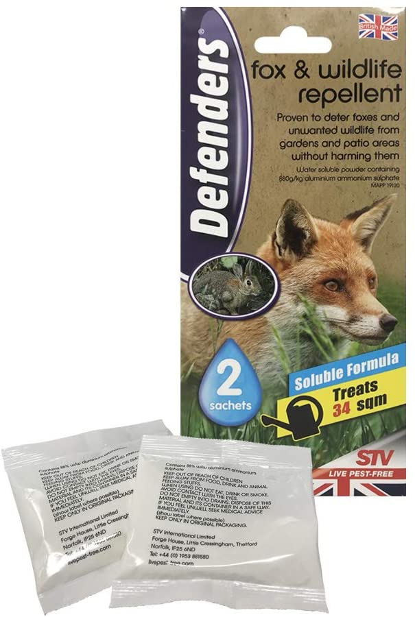 Defenders Fuchs- und Wildtierabwehrmittel (Humanes Mittel zur Abwehr von Füchsen, Kaninchen und Vögeln, geeignet für Flächen bis zu 50 m², Gärten, Blumenbeete und Terrassen) - 2 x 50 g Beutel