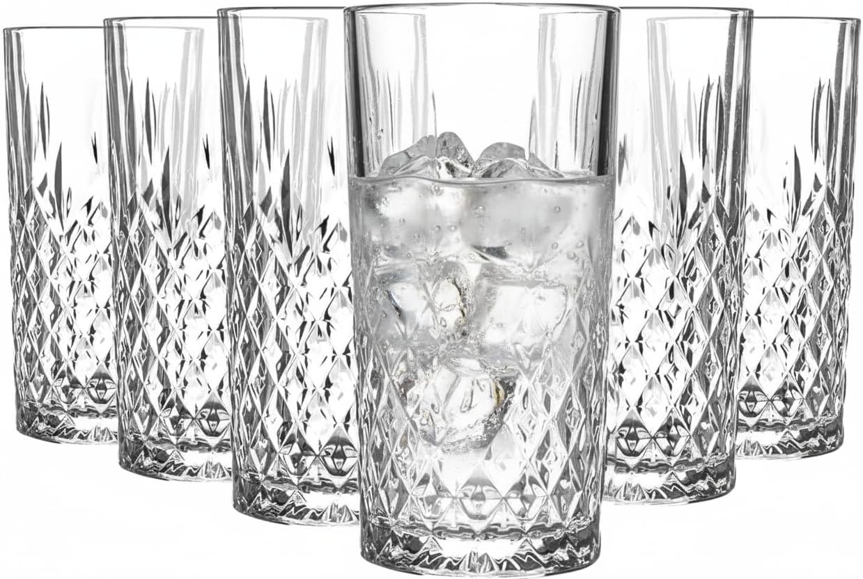 Acense 6 x Drinking Glasses - Tumblers for Water, Juice, Cocktails Multipurpose (355ml