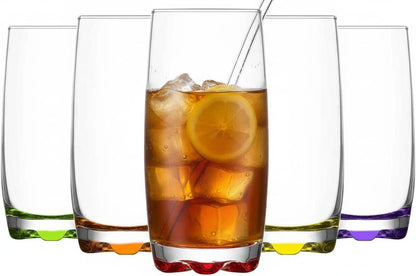Acense 6X 390ml Multicolour Adora Highball Glasses – Tall Glasses for Water, Gin, Juice, Cocktails, and More, Microwave Safe