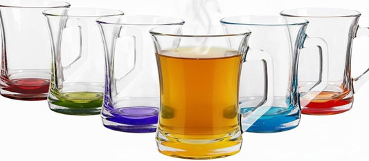 Acense 6X 225ml Multicolour Base Zen+ Glass Coffee Mugs – Stylish Tea, Latte, Cappuccino, and Hot Chocolate Cups, Heat and Shock Resistant