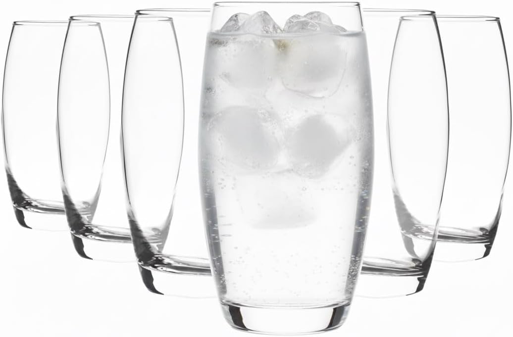 Acense 6X 510ml Clear Empire Highball Glasses – Tall Glasses for Water, Gin, Juice, Cocktails, and More, Dishwasher Safe