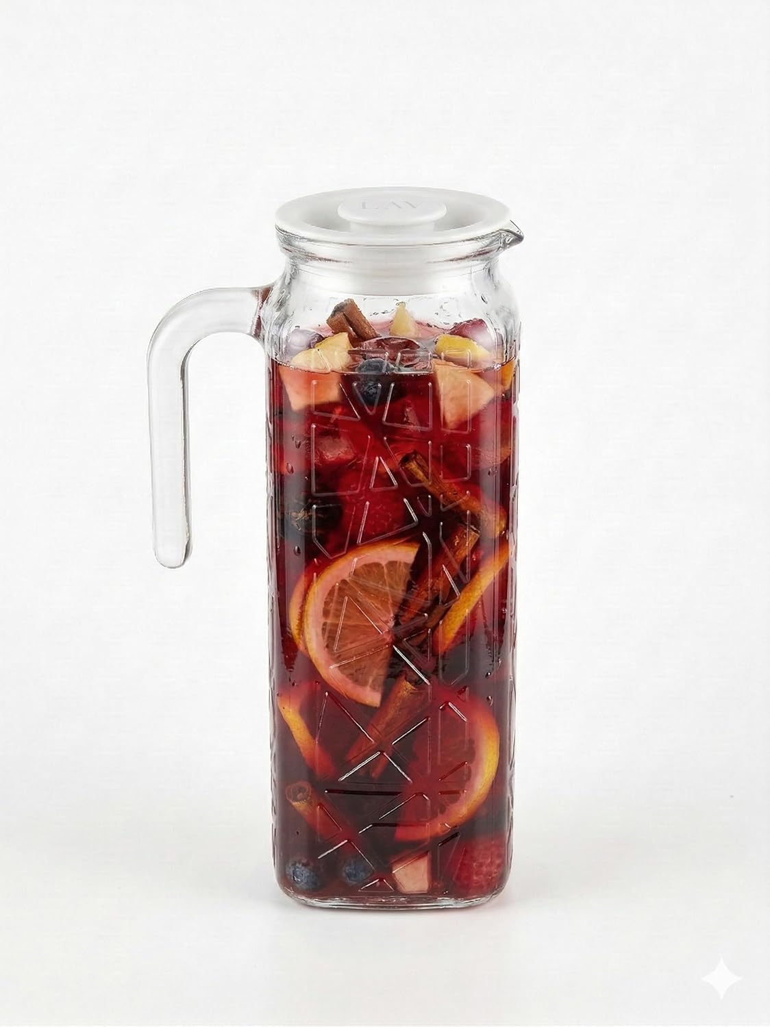 Glass Water Jug with Lid, 1.2L Clear Pitcher with Design and Handle, 2 Pack, Vented Spout for Fridge Storage