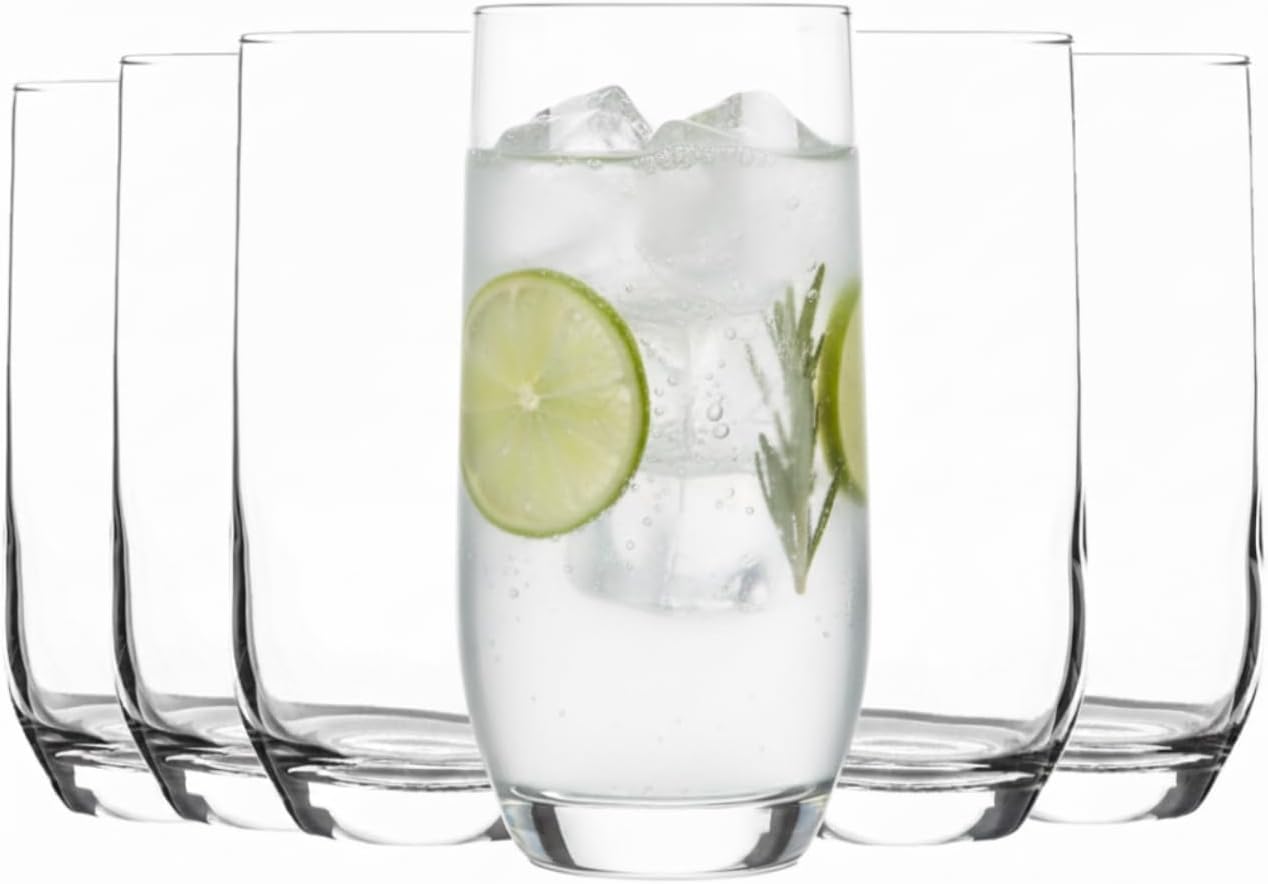 Acense 6 x Highball Glasses - Tall Hi Ball Glass Water Gin Juice Cocktail Drinking Glassware Tumblers Set (315ml)