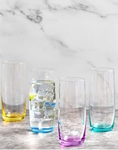 Acense 6X 390ml Multicolour Adora Highball Glasses – Tall Glasses for Water, Gin, Juice, Cocktails, and More, Microwave Safe