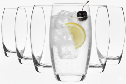 Acense 6X 510ml Clear Empire Highball Glasses – Tall Glasses for Water, Gin, Juice, Cocktails, and More, Dishwasher Safe