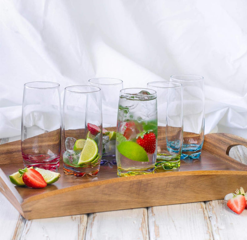 6x Multicolour 390ml Adora Highball Glasses - Tall Hi Ball Glass Water Gin Juice Cocktail Drinking Glassware Tumblers Set - By LAV