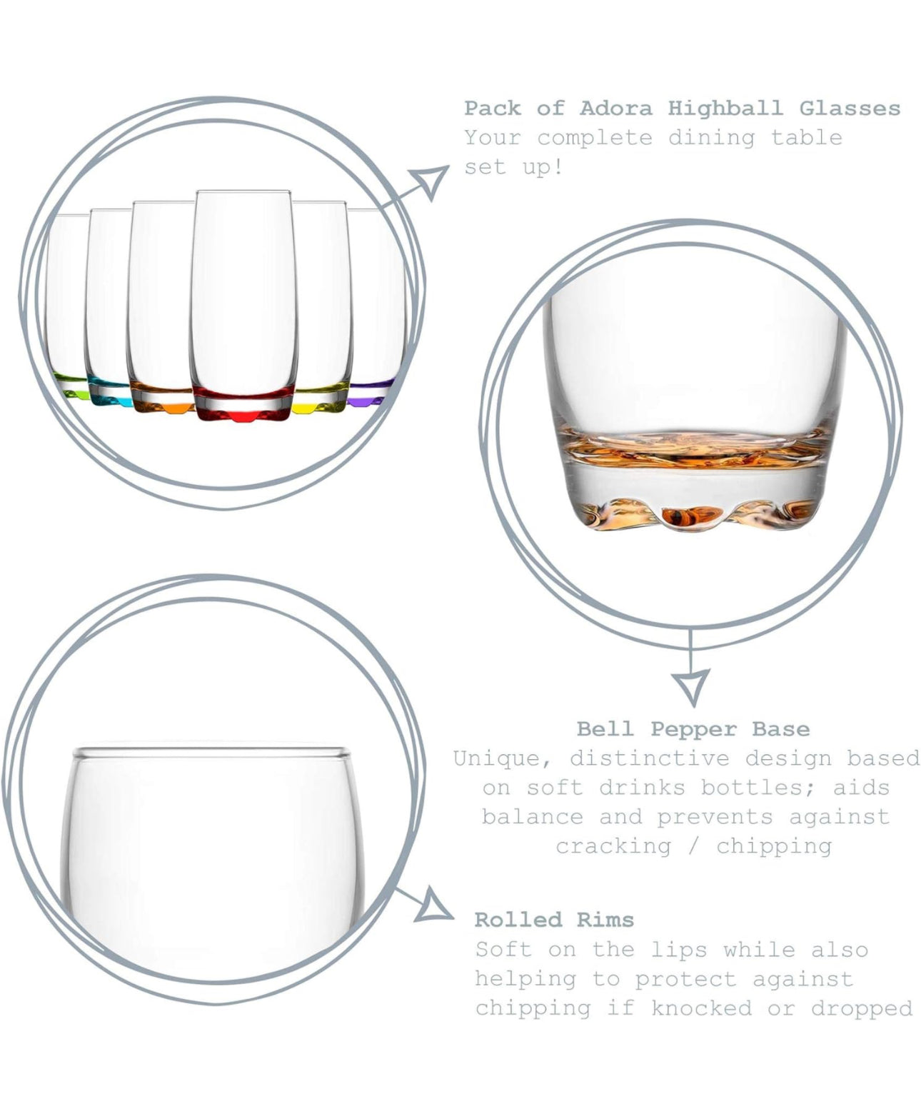 6er-Set mehrfarbiger Adora Highball-Gläser (390 ml) – Hohe Highball-Gläser für Wasser, Gin, Saft und Cocktails – von LAV 