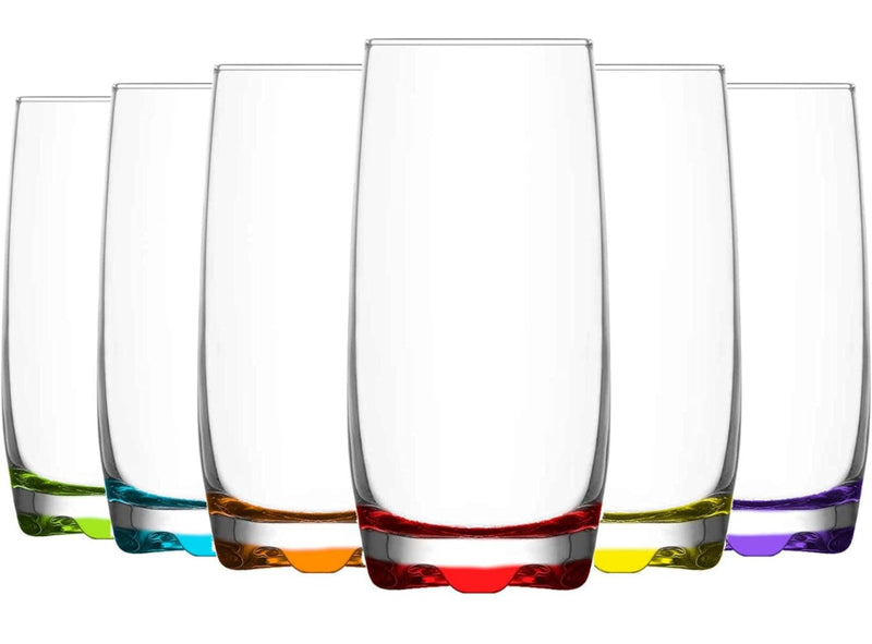 6x Multicolour 390ml Adora Highball Glasses - Tall Hi Ball Glass Water Gin Juice Cocktail Drinking Glassware Tumblers Set - By LAV