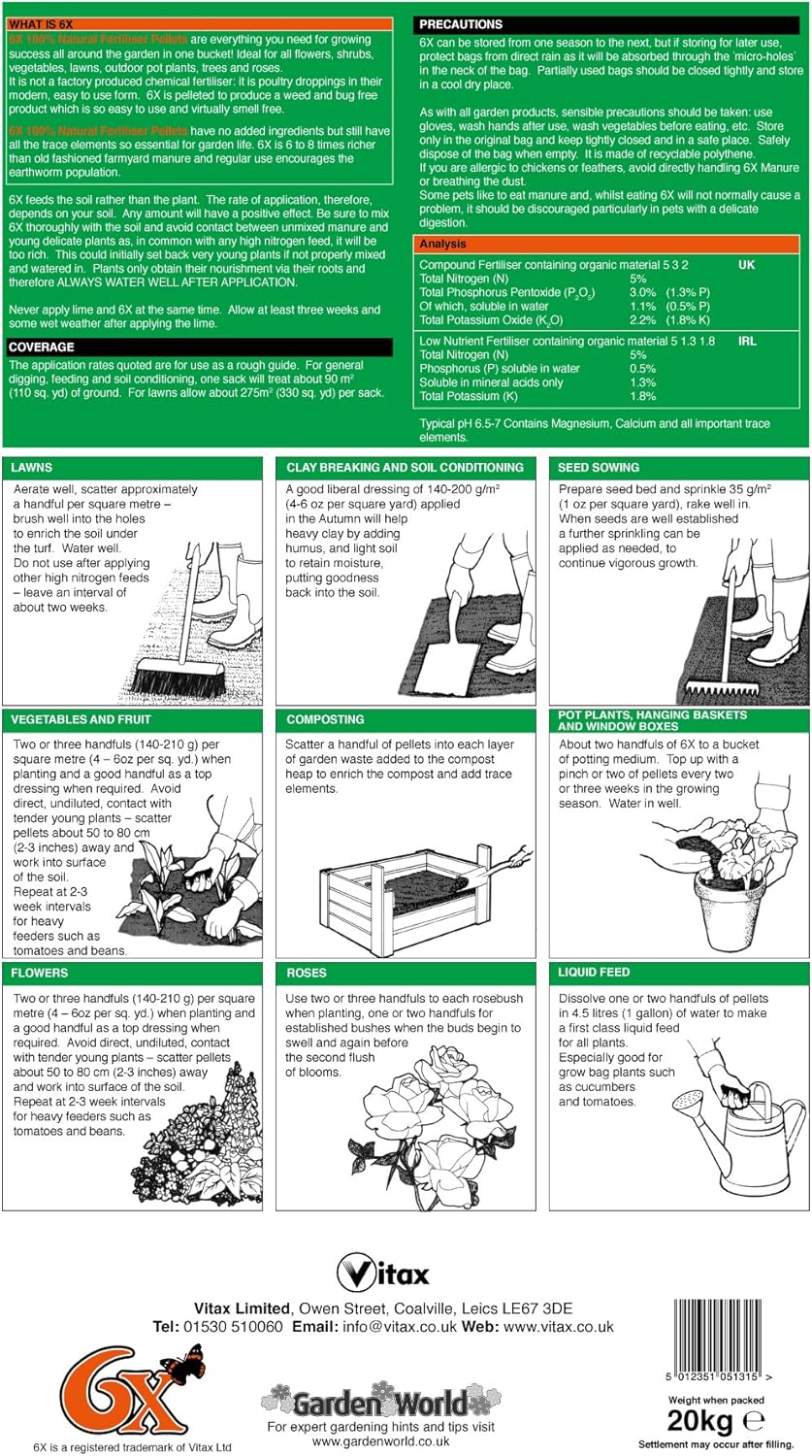 Pelletierter Hühnermist, 6-fach konzentriert. 1 Sack à 20 kg (1 x 20 kg) 
