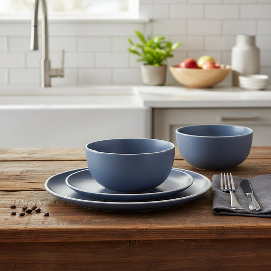 12 Piece Blue Stoneware Dinner Set