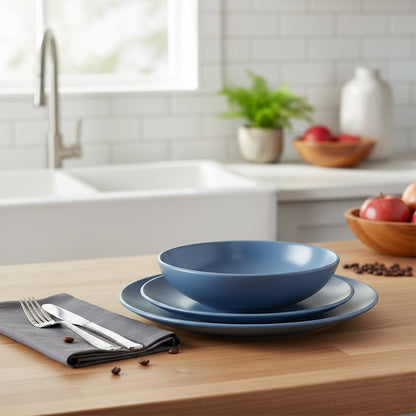 12 Piece Blue Stoneware Dinner Set