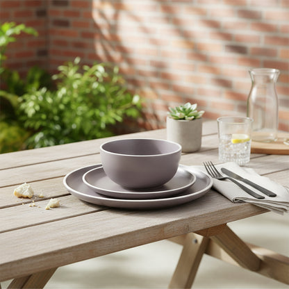 12 Piece Brown Stoneware Dinner Set