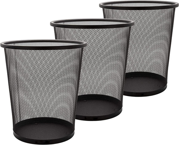 Acense 3 Pack Circular Mesh Wastebasket Trash Can, Waste Basket Garbage Can Bin for Bathrooms, Kitchens, Home Offices,(BLACK)