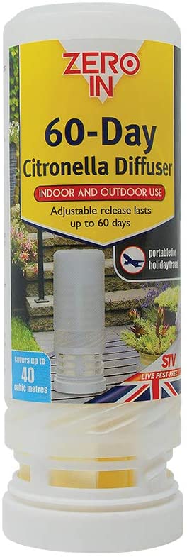 Zero In ZER885 60-Day Citronella Diffuser (Portable Insect Control, Lasts for 60 Days, Covers up to 40 cubic m), White