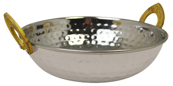 Stainless Steel Kadai Dish With Brass Handles- 17cm