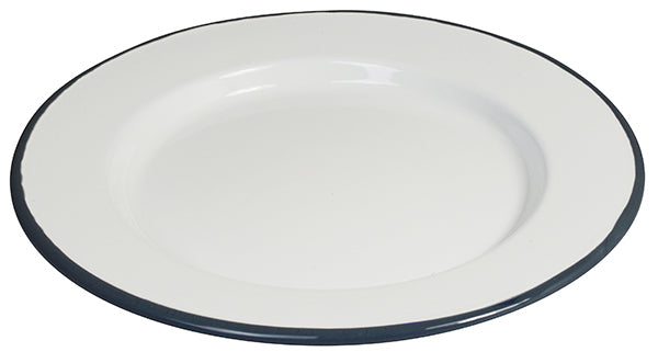 Enamel Deep Round Plate 21cm- Grey Rim