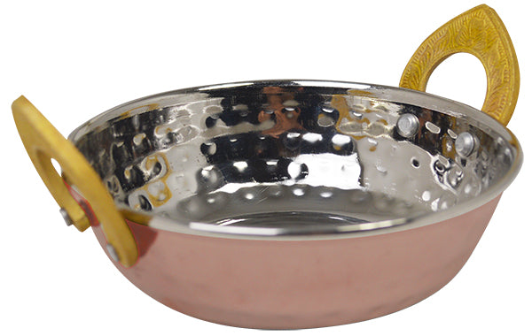 Copper Plated Kadai Dish With Brass Handles- 13cm