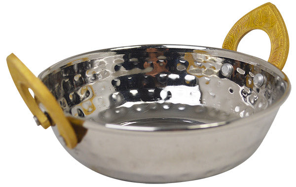 Stainless Steel Kadai Dish With Brass Handles- 13cm