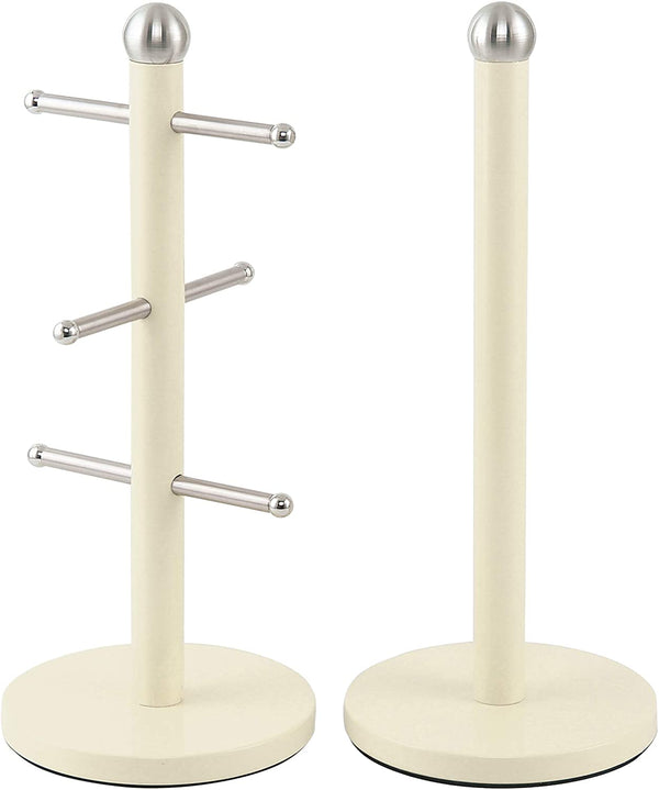 Acense Mug Tree and Kitchen Roll Holder Stand Set (Chantilly)