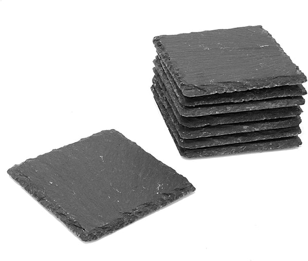 Acense Natural Slate Coasters, Square,  Quality Contemporary Kitchenware  (8 Coasters)