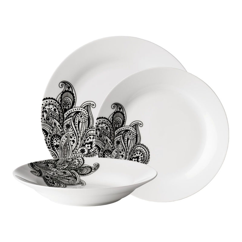 Avie Black 12 Piece Prince Dinner Set