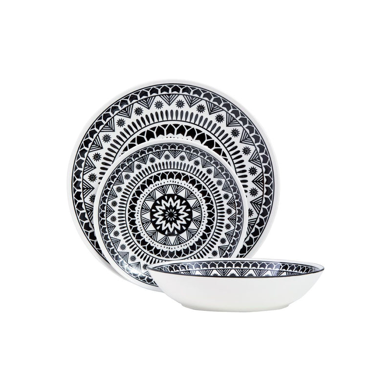 Maya Black And White 12 Piece Dinner Set