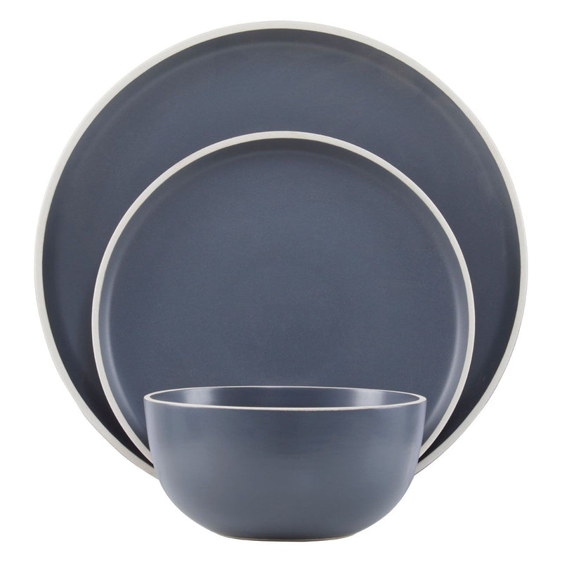 12 Piece Grey Dinner Set With White Rim