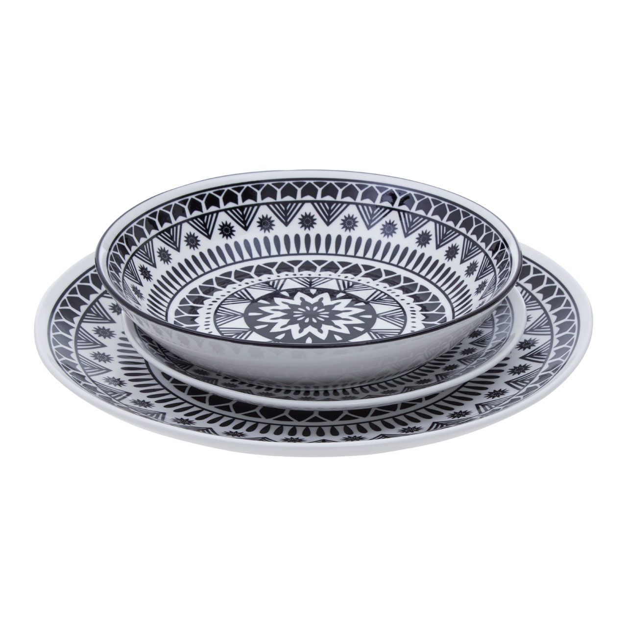 Maya Schwarz-Weiß 12-teiliges Speiseservice