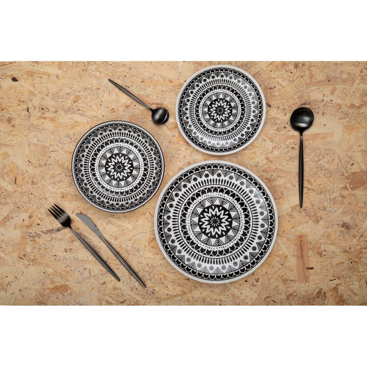 Maya Schwarz-Weiß 12-teiliges Speiseservice