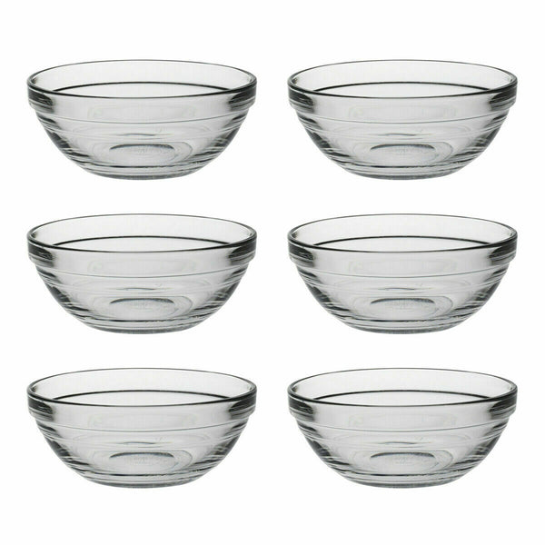 Duralex Set of 6 Lys Round Stacking Bowl, 12cm Serving Dish Glass Stackable