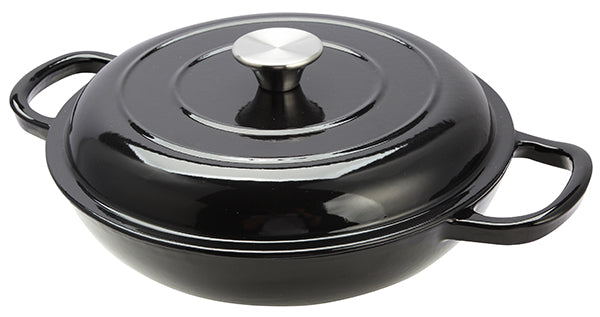 Black Cast Iron Shallow Round Casserole 27x5.5cm-2ltr