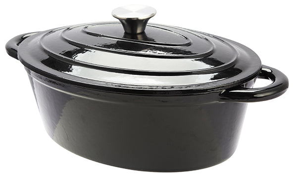 Black Cast Iron Oval Casserole 29x20x11cm-3.5ltr