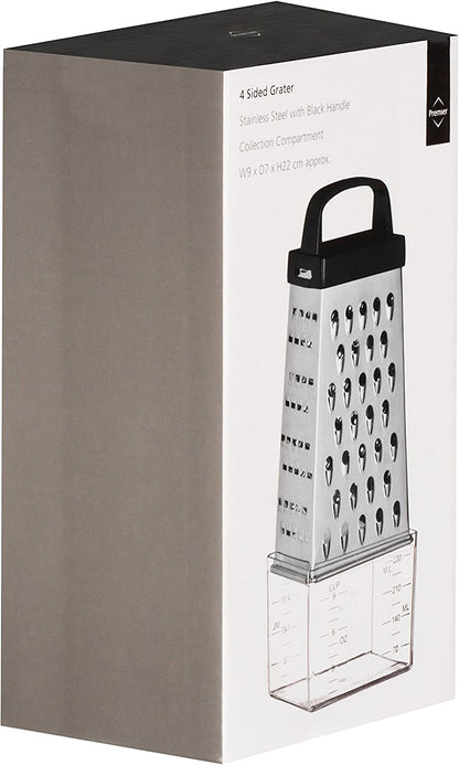 Premier Housewares 511238 Zesterreibe, 4-seitige Käsereibe, Reibe für die Küche, Knoblauchreibe mit schwarzem Griff, Zitronenreibe mit Griff, 22 x 9 x 7 