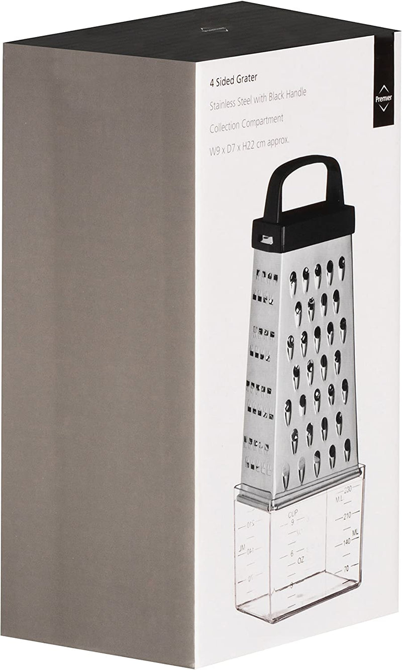 Premier Housewares 511238 Zester Grater 4 Sided Cheese Graters Graters For Kitchen Black Handle Garlic Grater Lemon Zester Grater with Handle 22 X 9 X 7