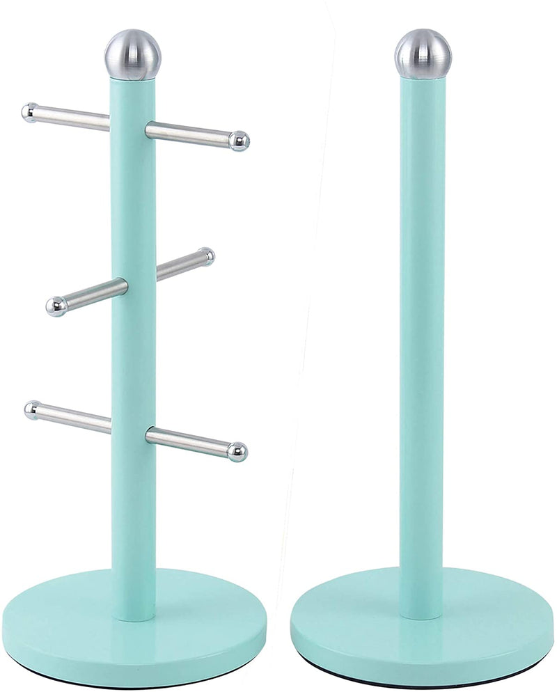 Acense Mug Tree and Kitchen Roll Holder Stand Set (Seafoam)