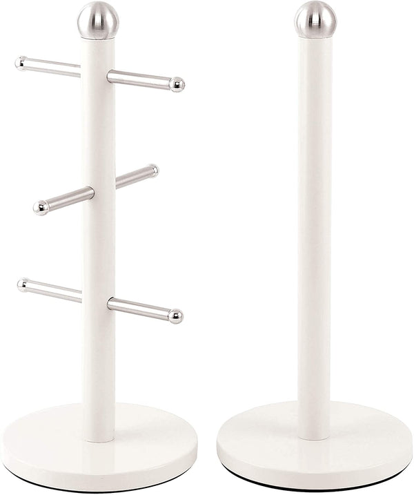 Acense Mug Tree and Kitchen Roll Holder Stand Set (Silkwhite)