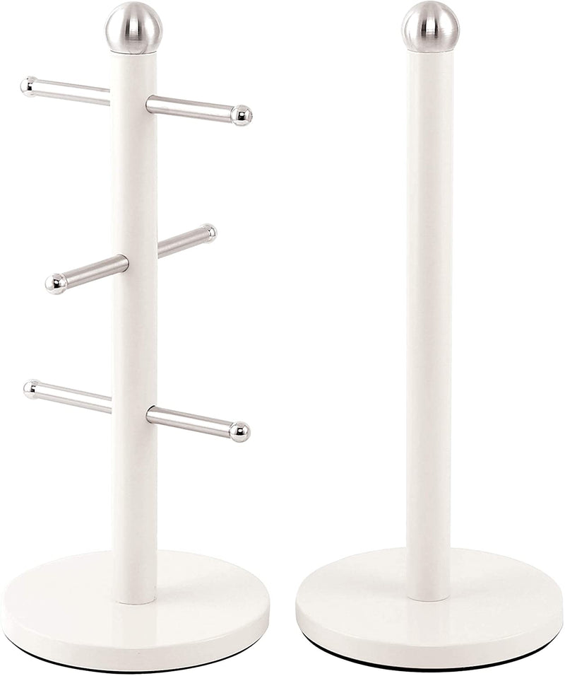 Acense Mug Tree and Kitchen Roll Holder Stand Set (Silkwhite)