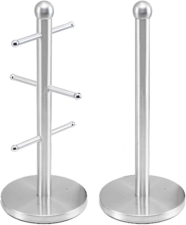 Mug Tree & Roll Holder Stand Set (Silver)