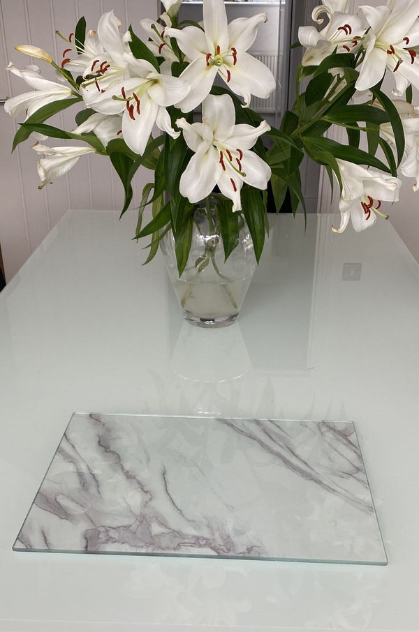 Acense Tempered Glass Worktop Saver 40 x 30 cm (White Marble Effect)